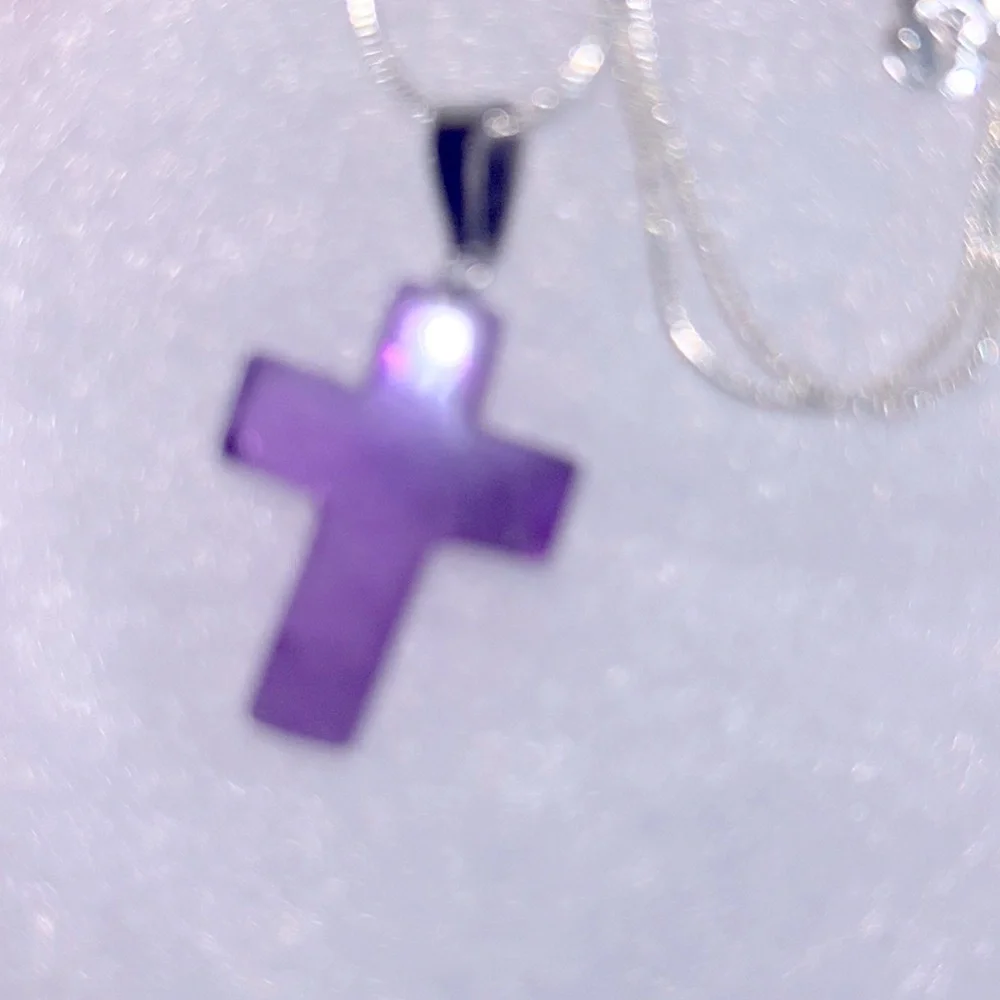Boho hippie Amethyst Crystal Cross Sterling Silver 16” Necklace - Picture 6 of 6